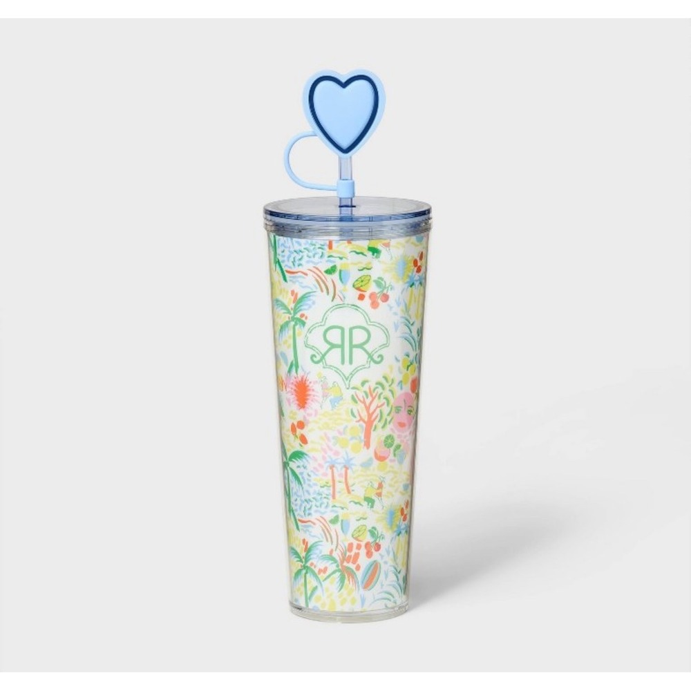Roller Rabbit x Target 24oz Plastic Tumbler Tropical Print w/ Heart Straw Topper